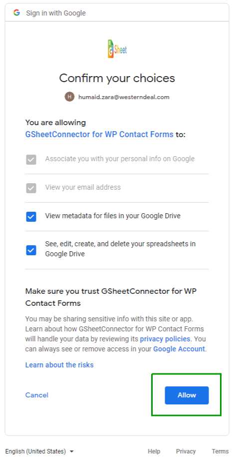 permission 3 1 How to Connect a Google Sheet with WPForms?