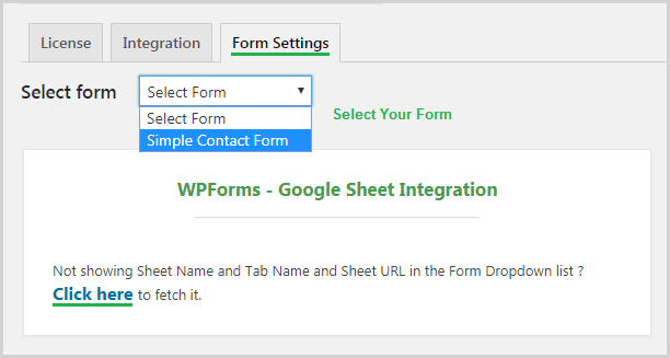 Select WPForm to Connect with GoogleSheet