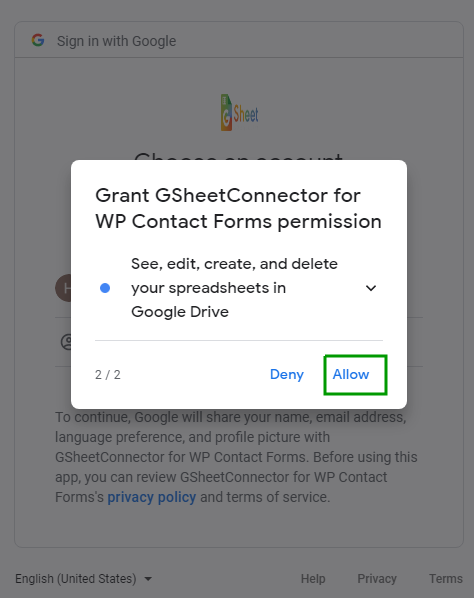 permission 2 Integration with Google Sheet to Gravity Forms