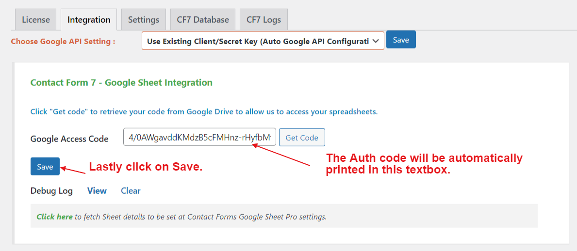 Save Auth Code
