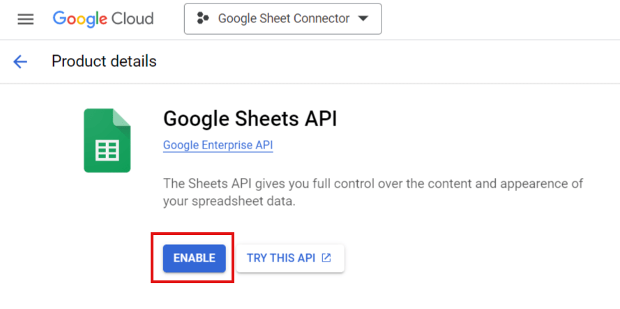 API Click Enable Google Sheet
