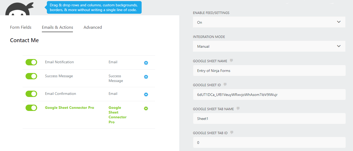 Ninja Forms GSheetConnector PRO - Manual Configuration