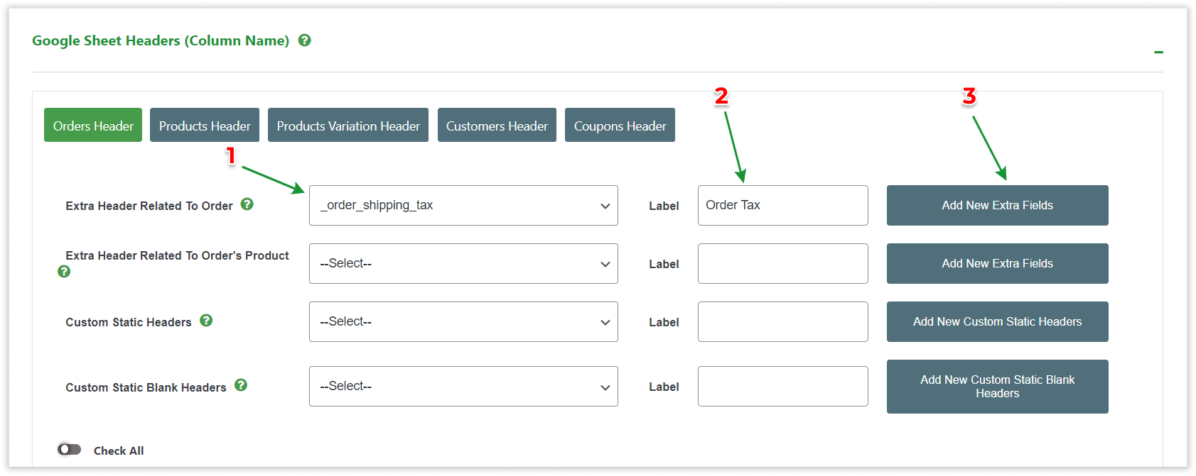 WooCommerce GSheetConnector - Extra Header for Orders