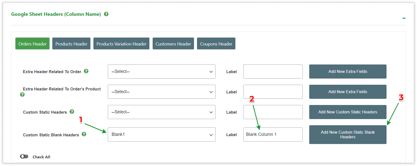 WooCommerce GSheetConnector - Extra Static Blank Header