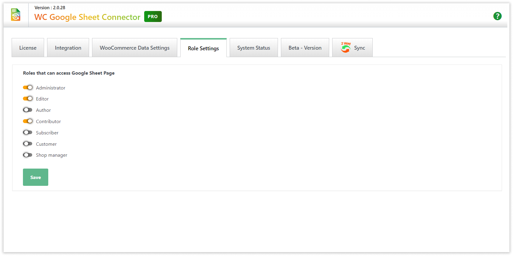 WooCommerce GSheetConnector - Role Setting