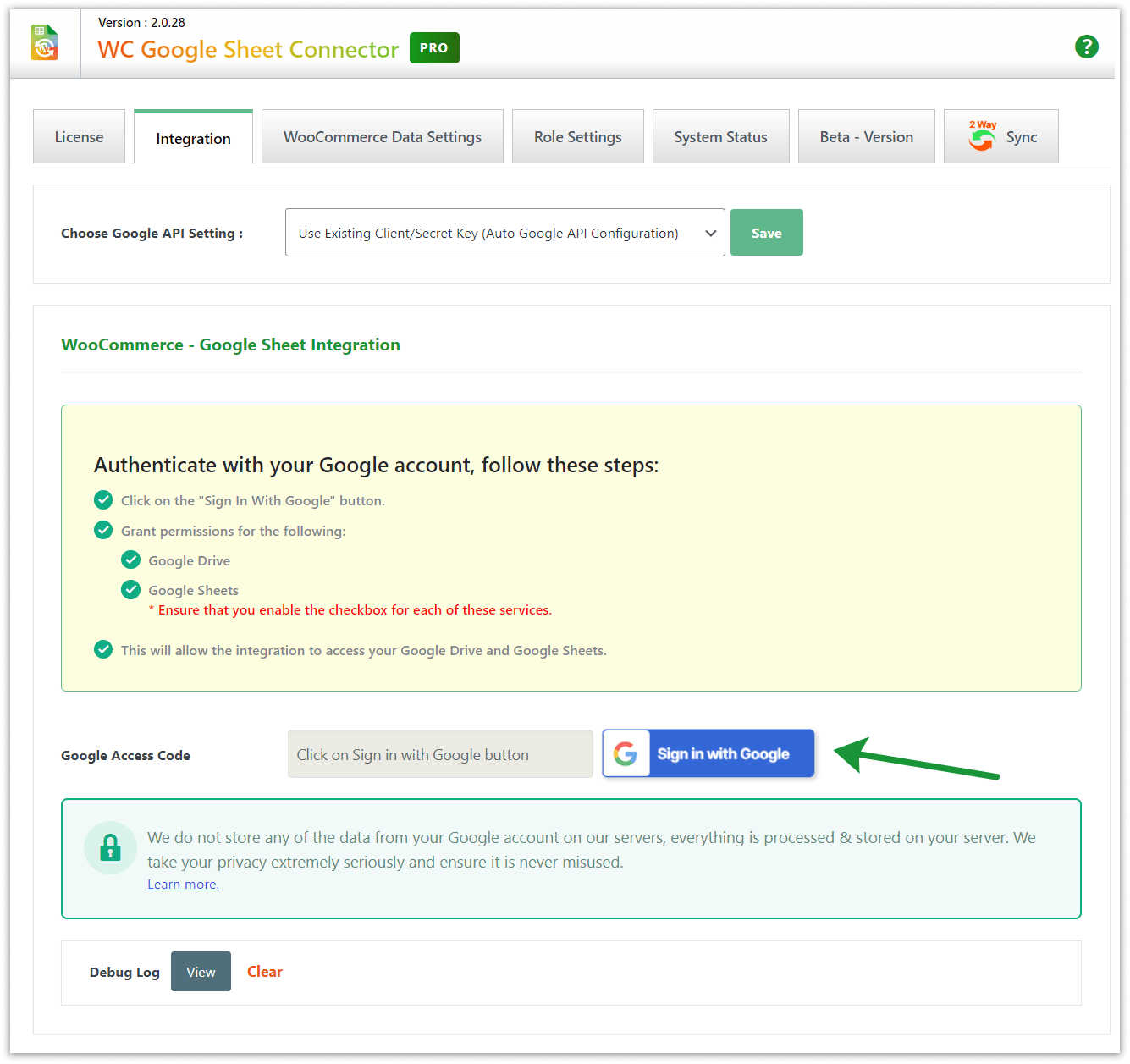 WooCommerce GSheetConnector - Sign in with Google