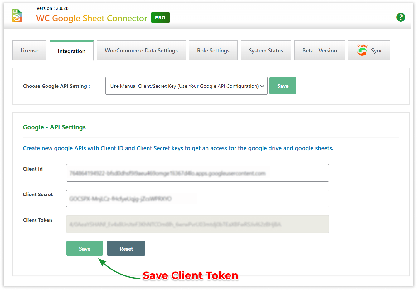 WooCommerce GSheetConnector - Svae Manual Client Token