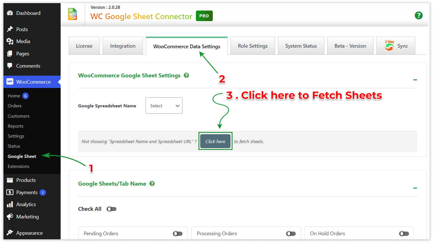 WooCommerce GSheetConnector - WooCommerce Data Setting