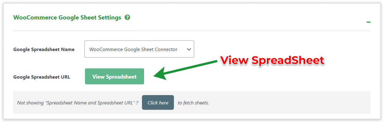 WooCommerce GSheetConnector - WooCommerce Google Sheet Setting View SpreadSheet