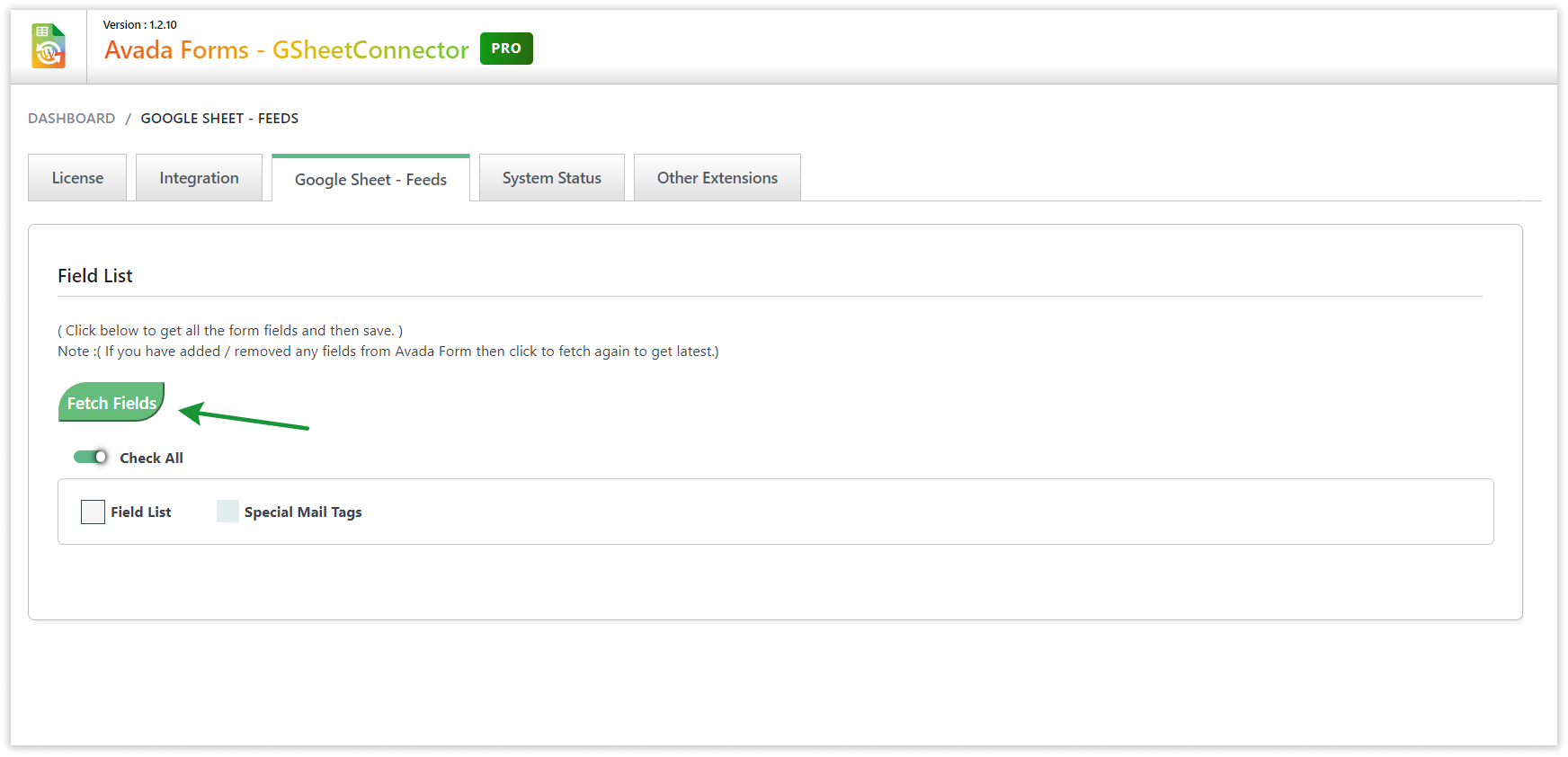 Avada GSheetConnector - Fetch Fields