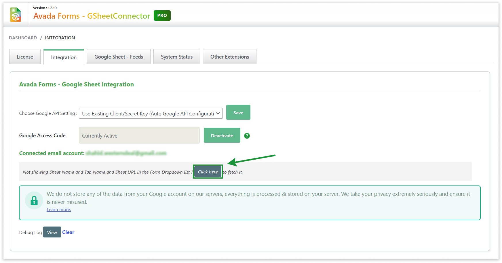 Avada GSheetConnector - Fetch Sheets