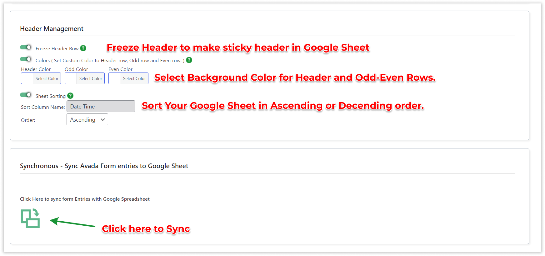 Avada GSheetConnector - Header Management and Sync