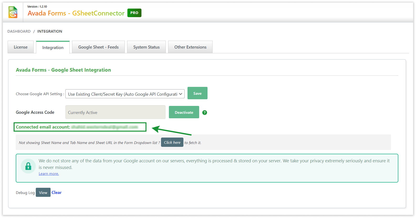 Avada GSheetConnector - Integration Completed