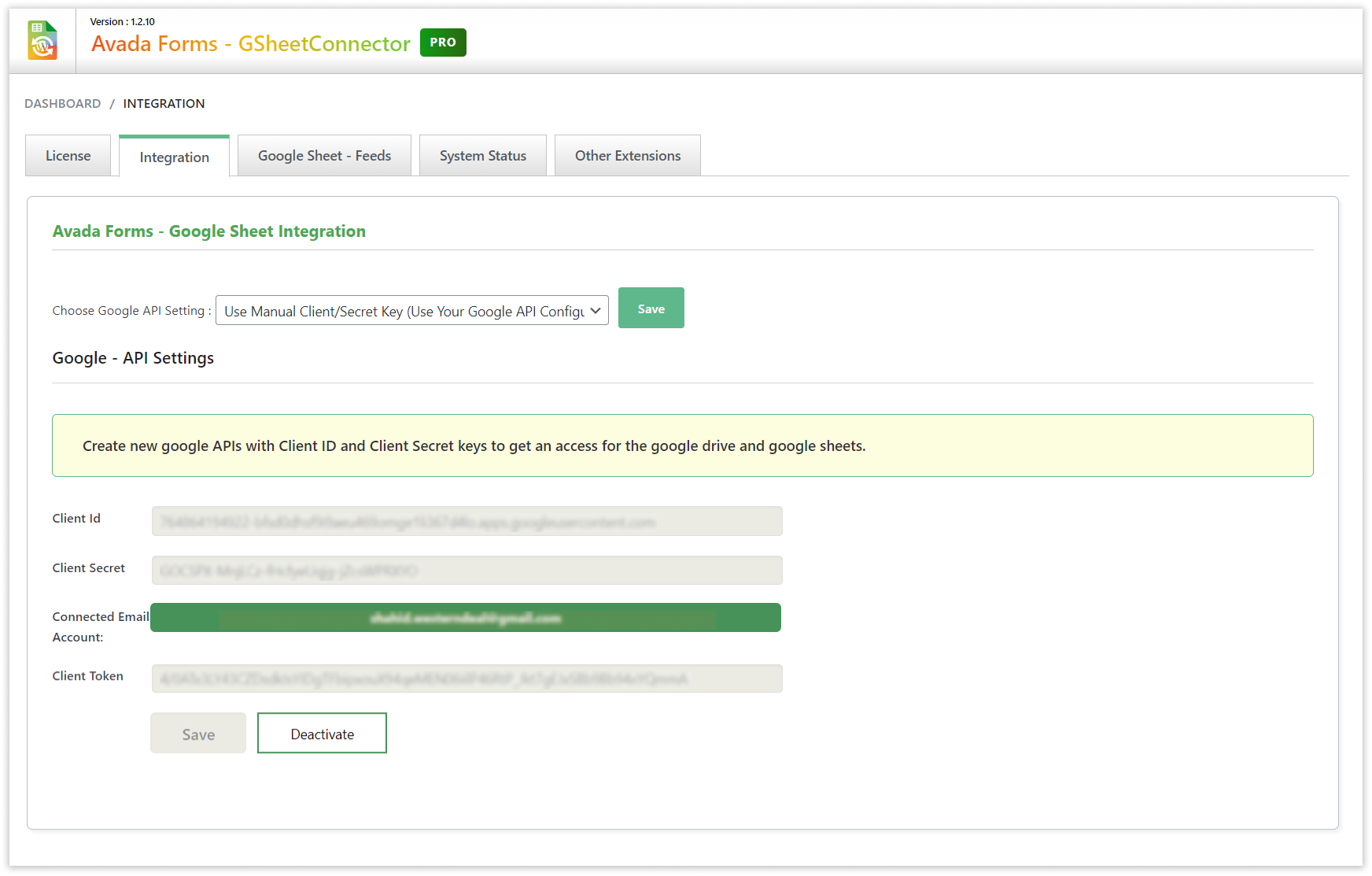 Avada GSheetConnector - Manual Integration Completed