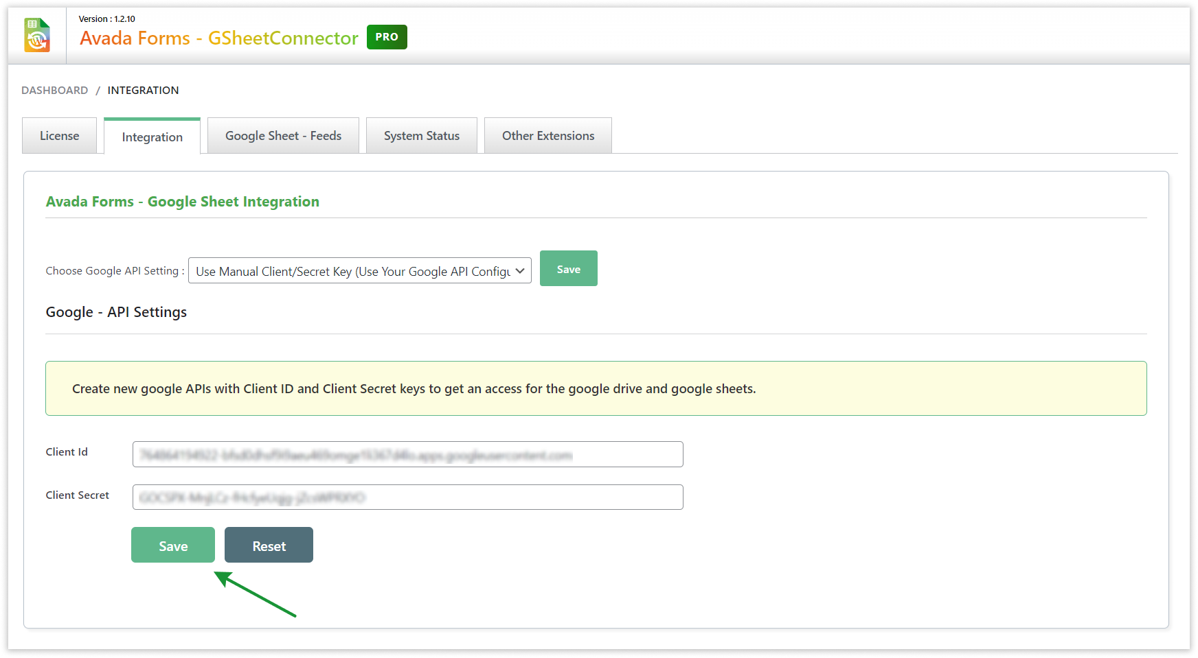 Avada GSheetConnector - Save Client id and Client Secret