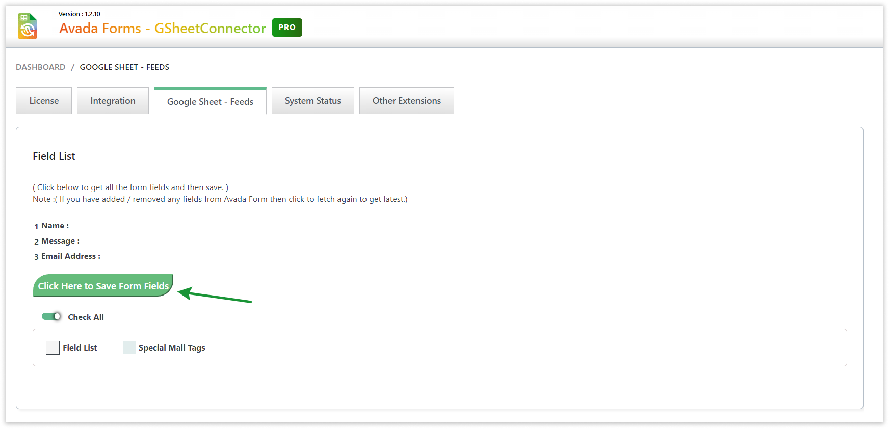 Avada GSheetConnector - Save Form Fields