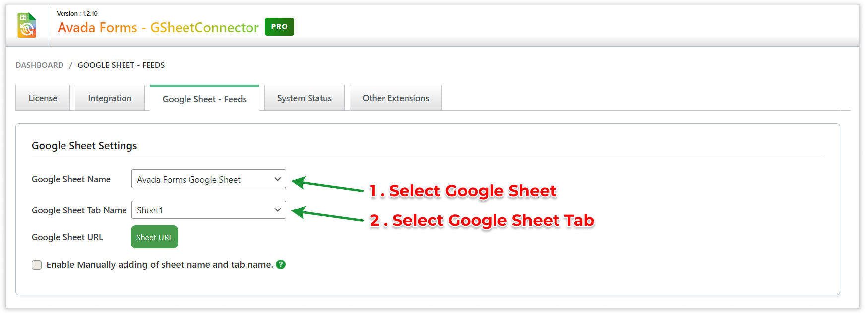 Avada GSheetConnector - Select Google Sheet and Tab