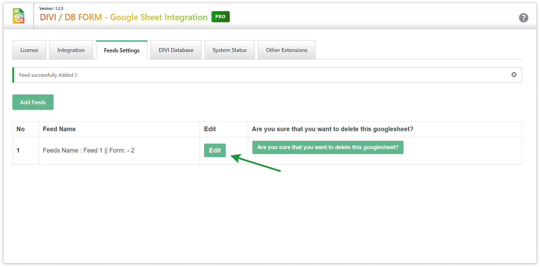 Divi GSheetConnector - Edit Feed