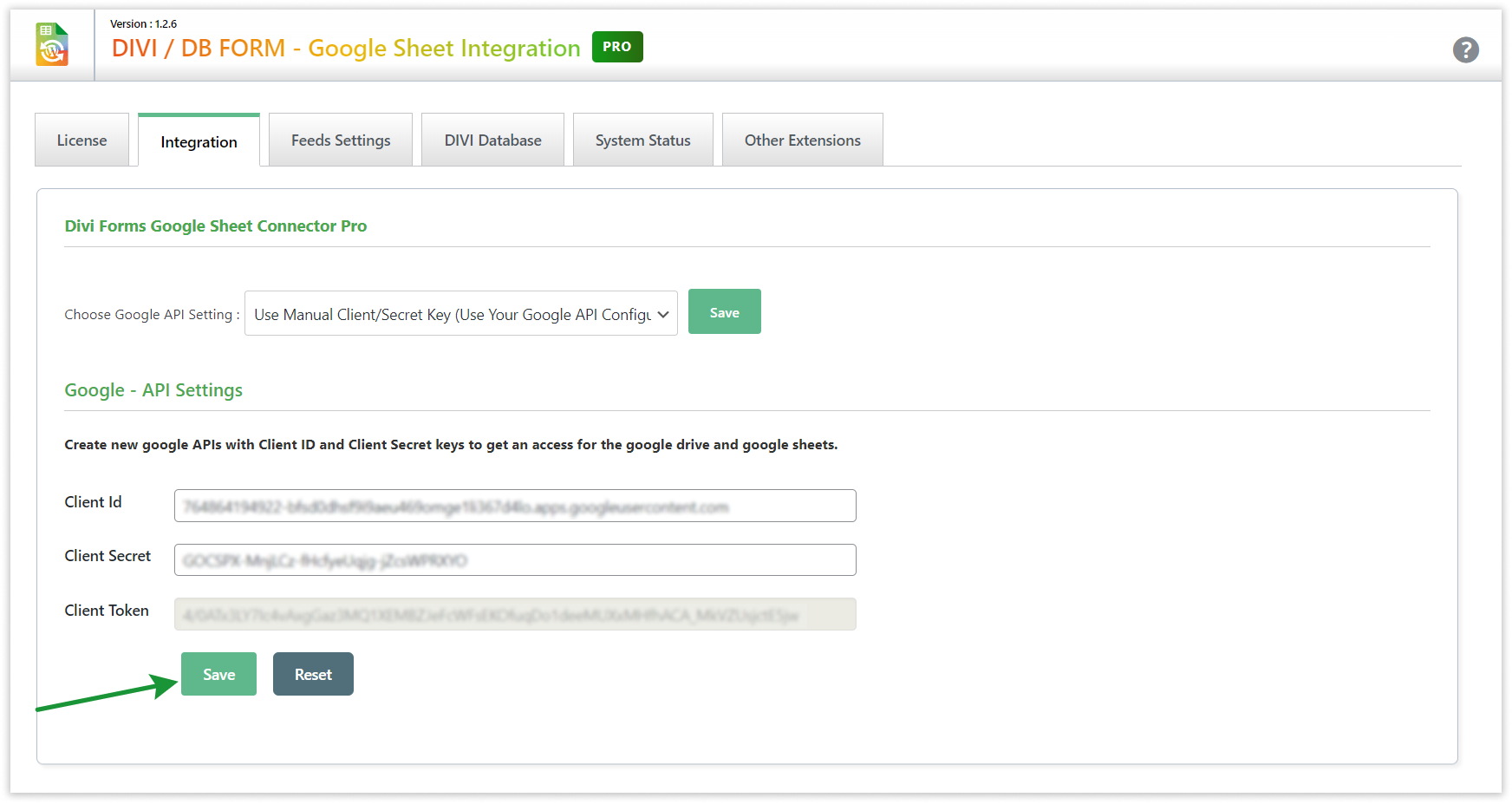 Divi GSheetConnector - Save Client Token