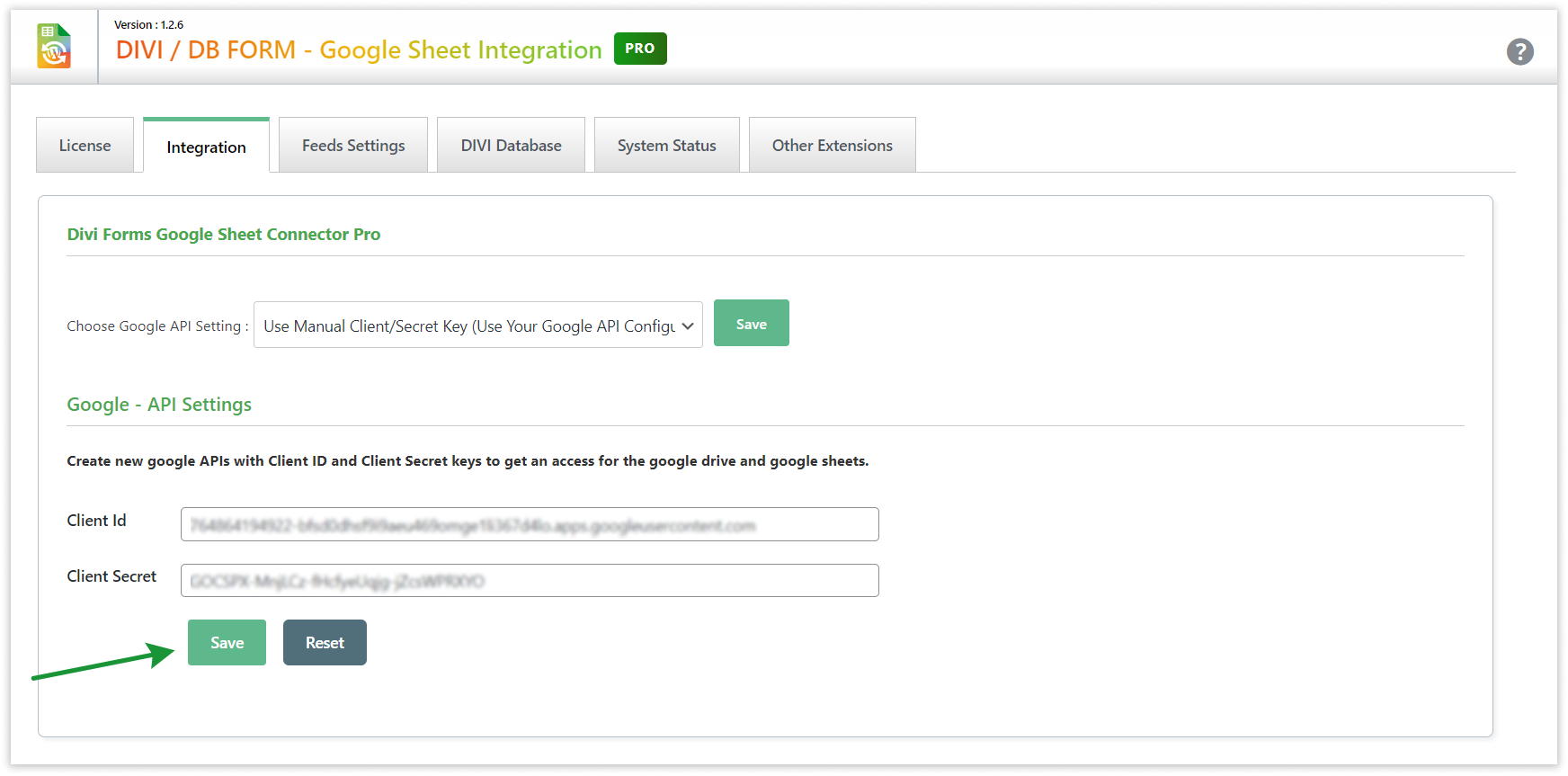Divi GSheetConnector - Save Client and Secret Key