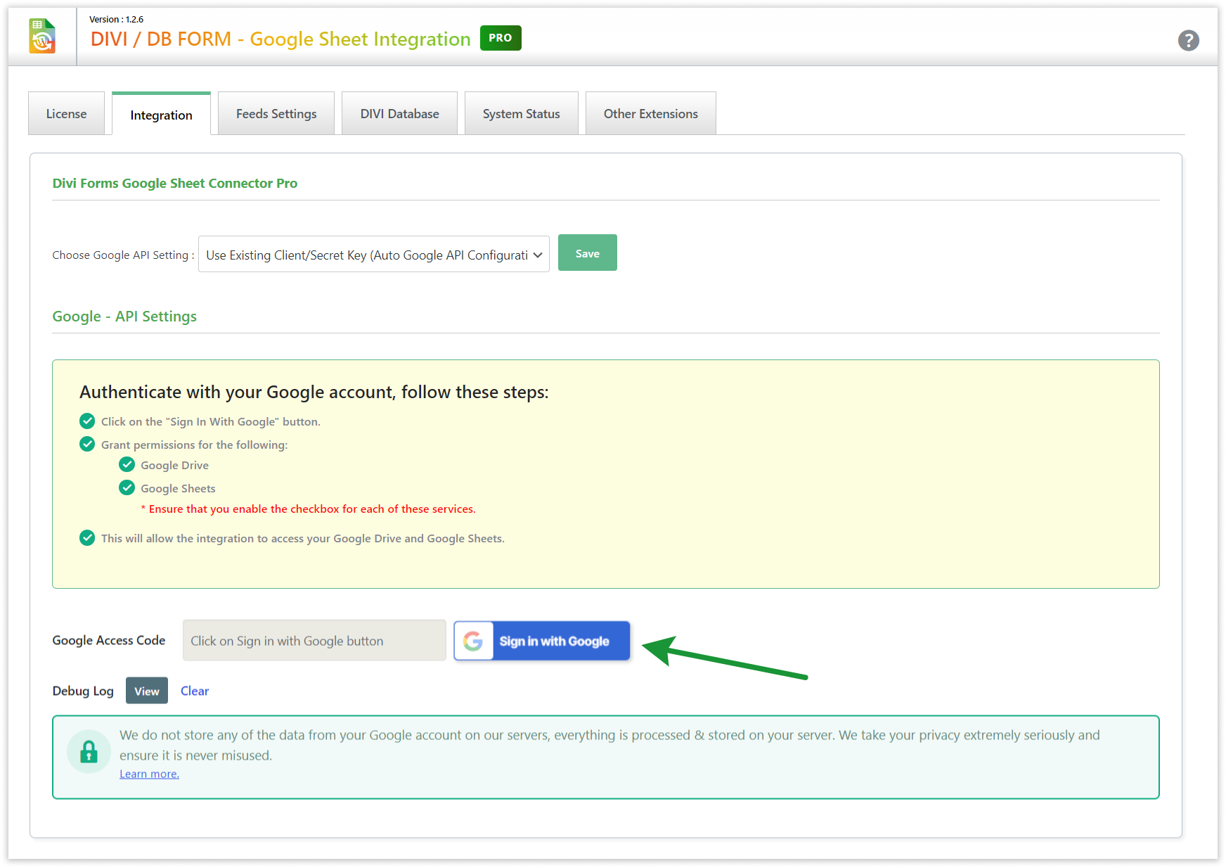 Divi GSheetConnector - Sign in with Google