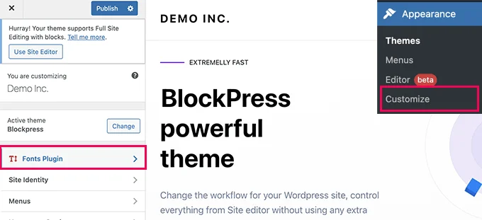 Fonts plugin tab