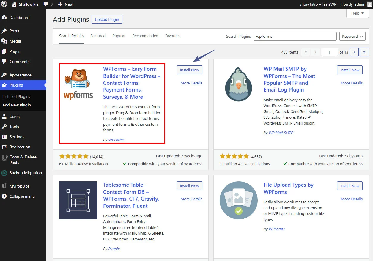 WordPress WPForms Add Plugin