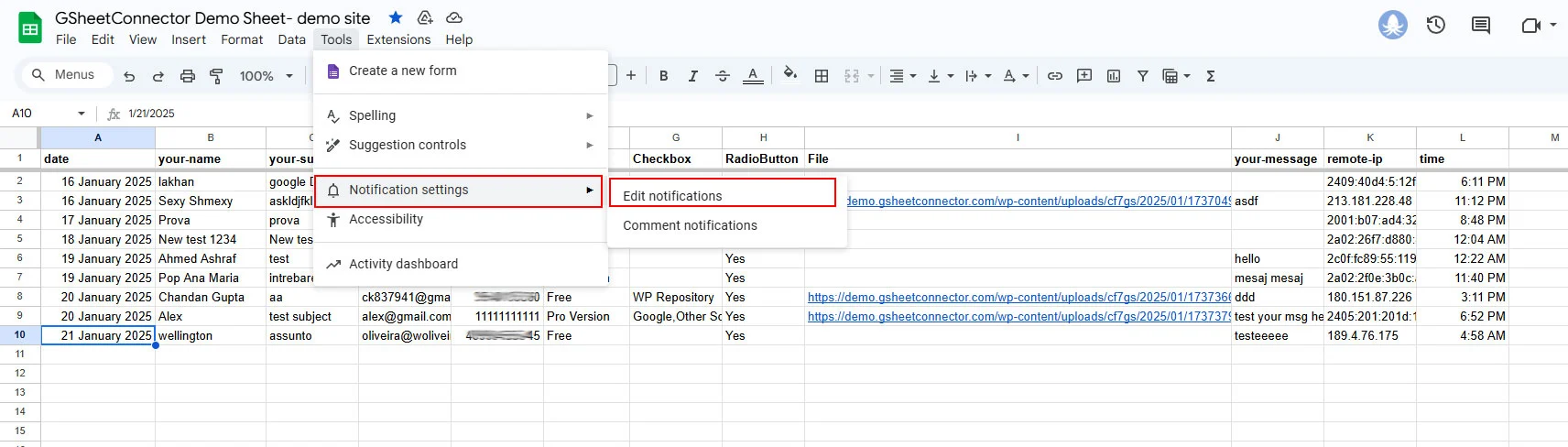 Enable Email Notifications for Google Sheets