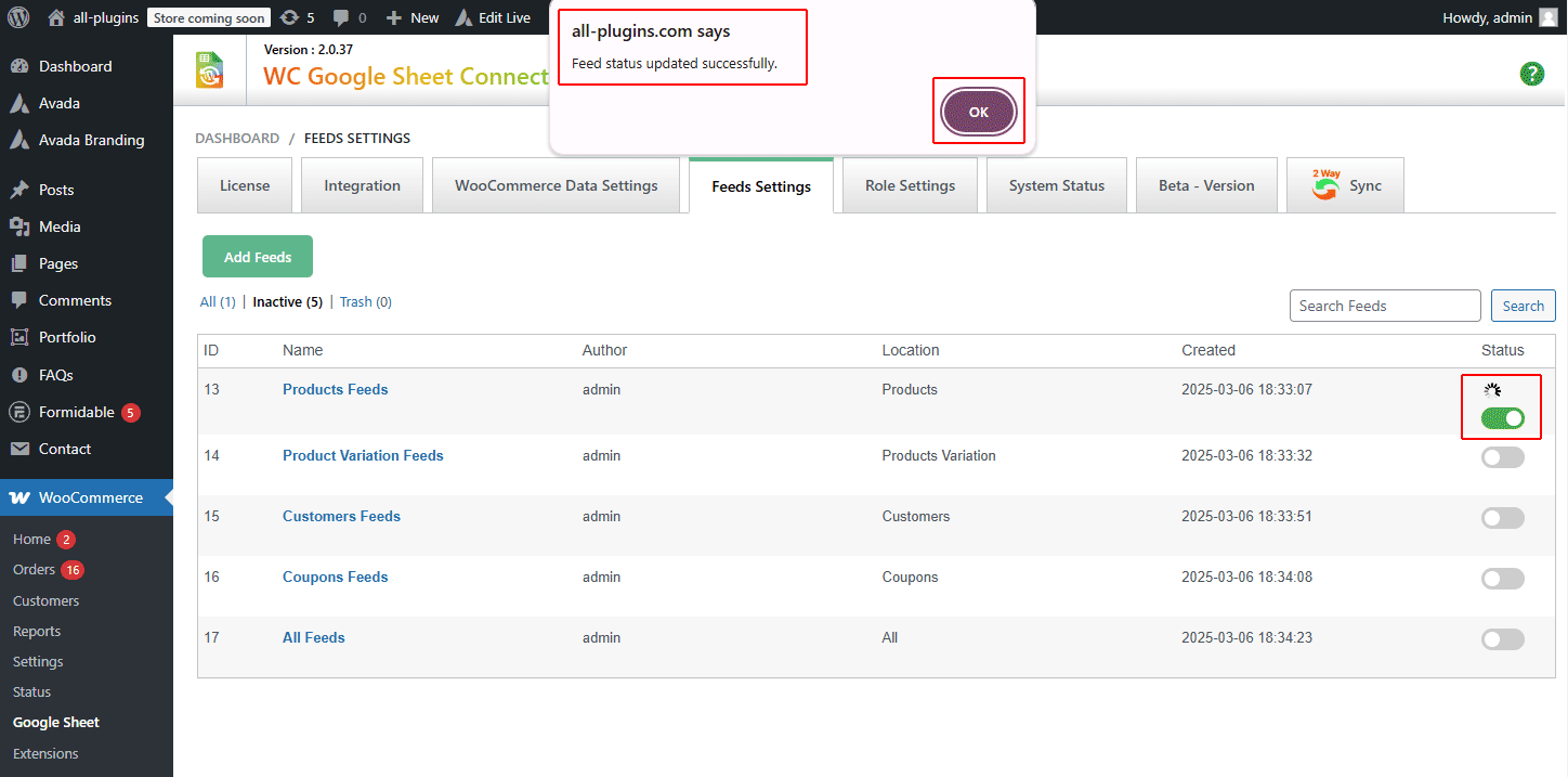 WooCommerce GSheetConnector Active Product Feed