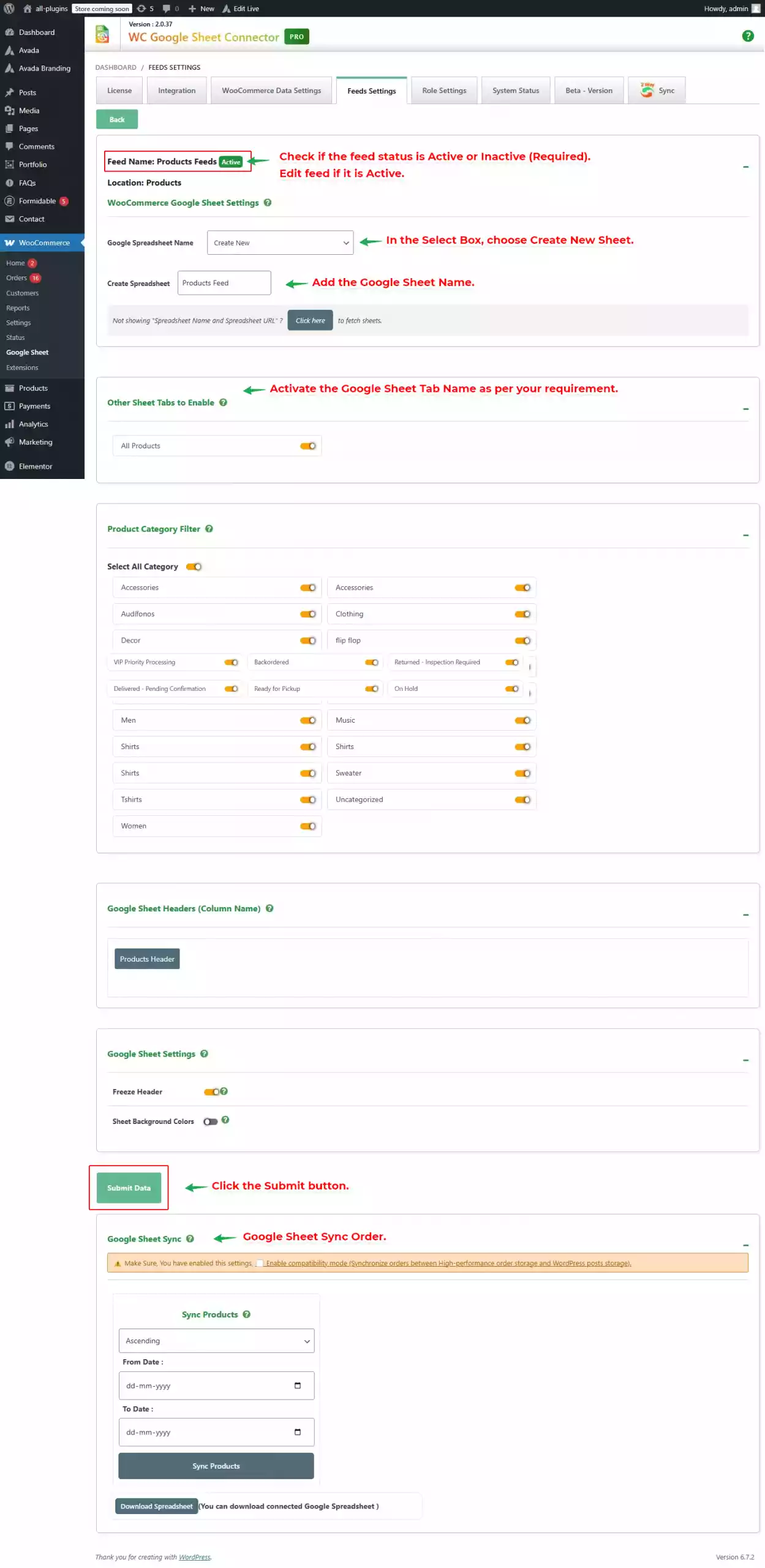 WooCommerce GSheetConnector Product Feed Settings