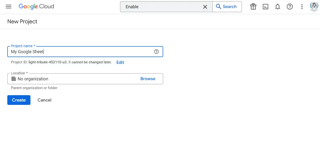 Create Google Cloud Project for Manual Authentication