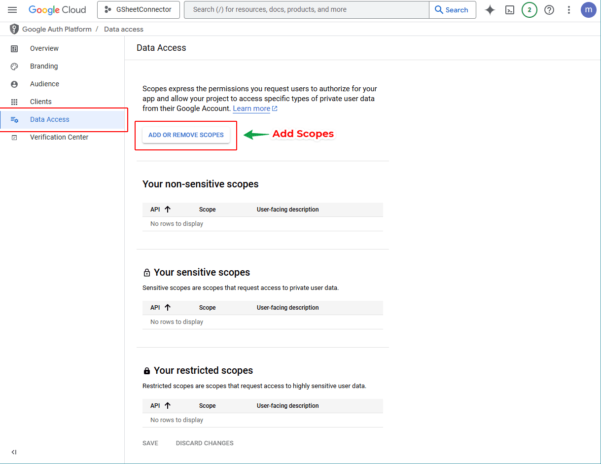 Add OAuth Scopes for Google Sheets