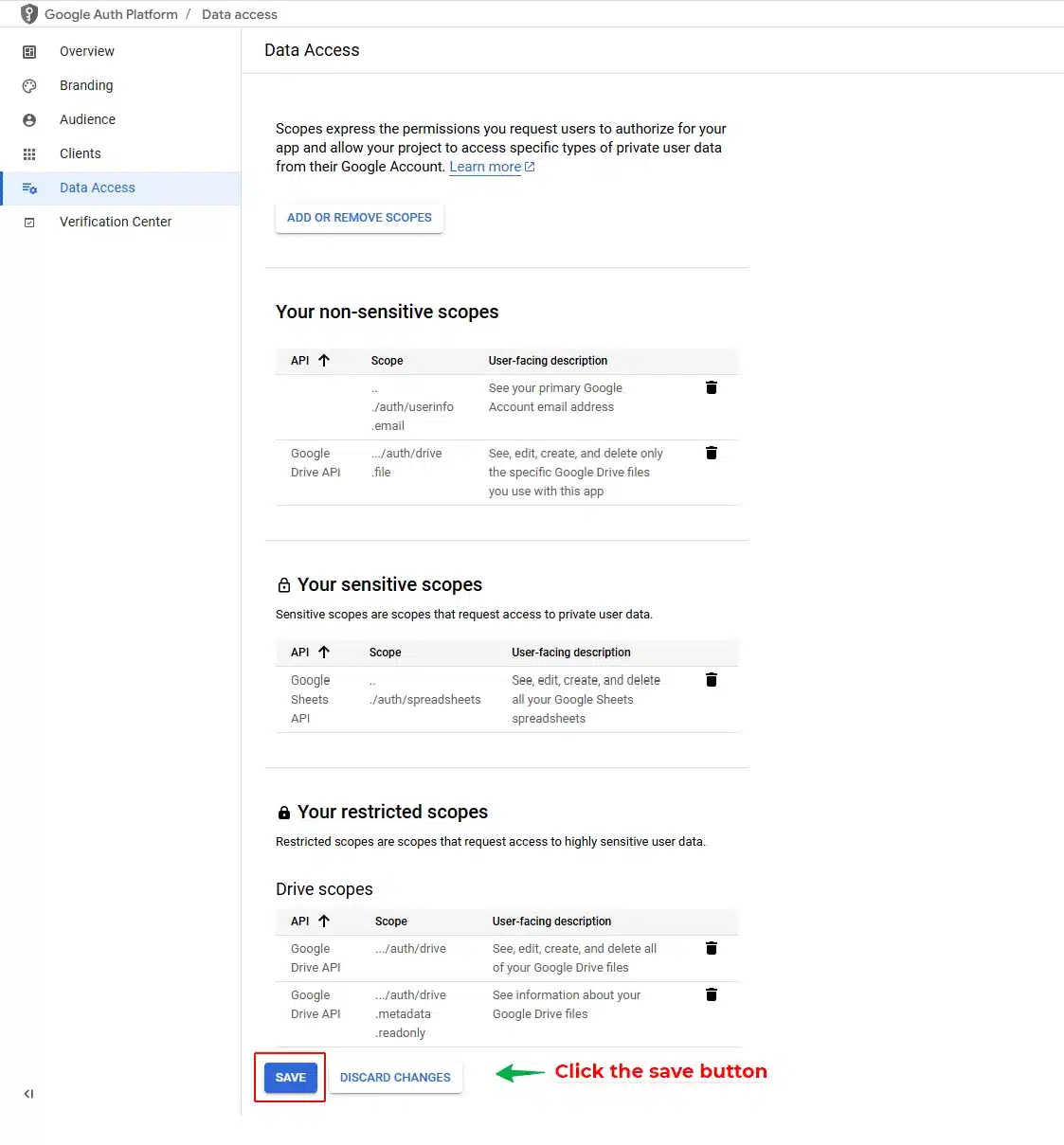 Google OAuth Scopes Example