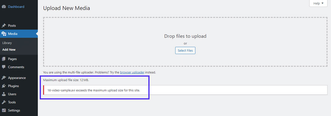 upload_max_filesize error WordPress