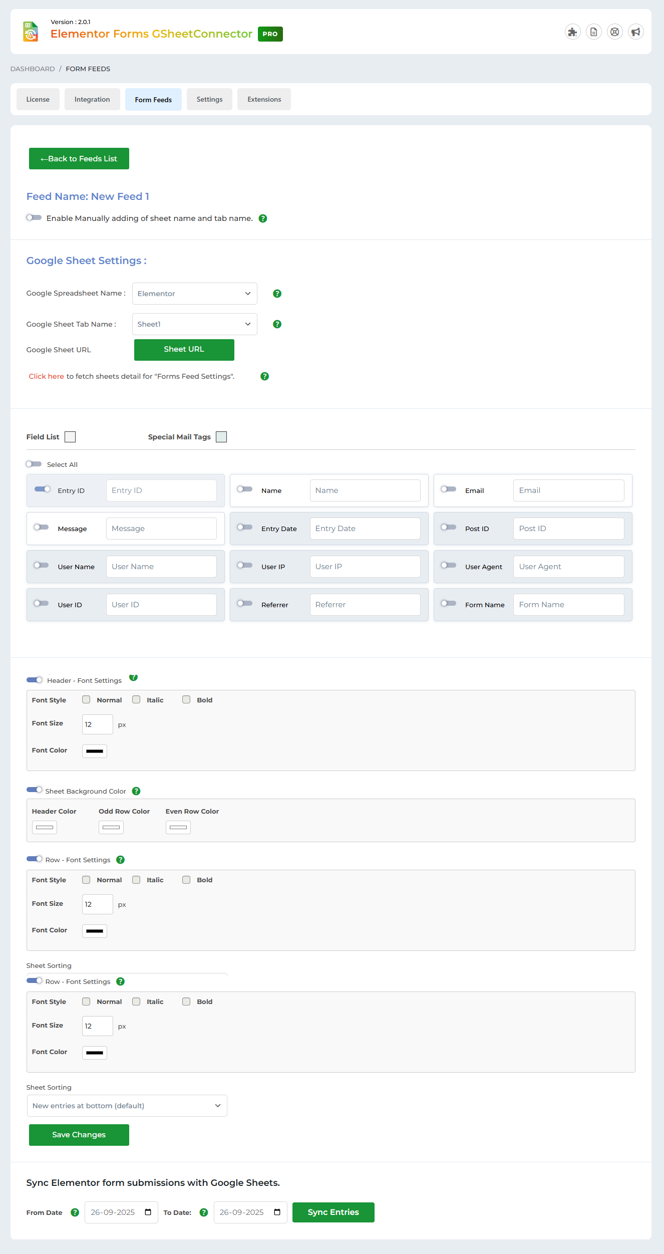 Feed Setting Page