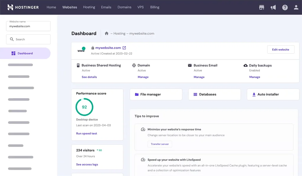 Hostinger performance and speed test results