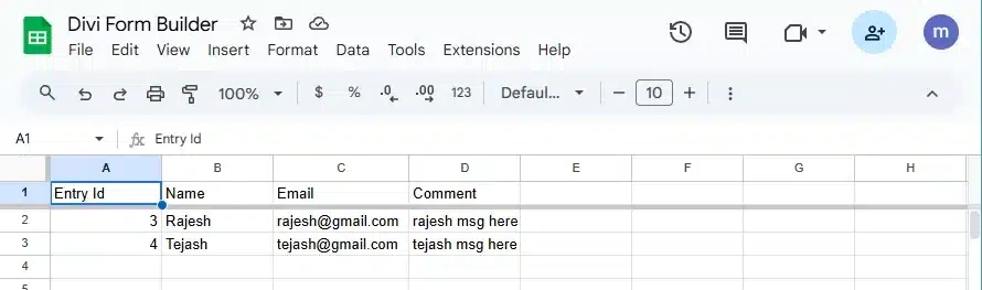 Send Divi Contact Form Entries to Google Sheets
