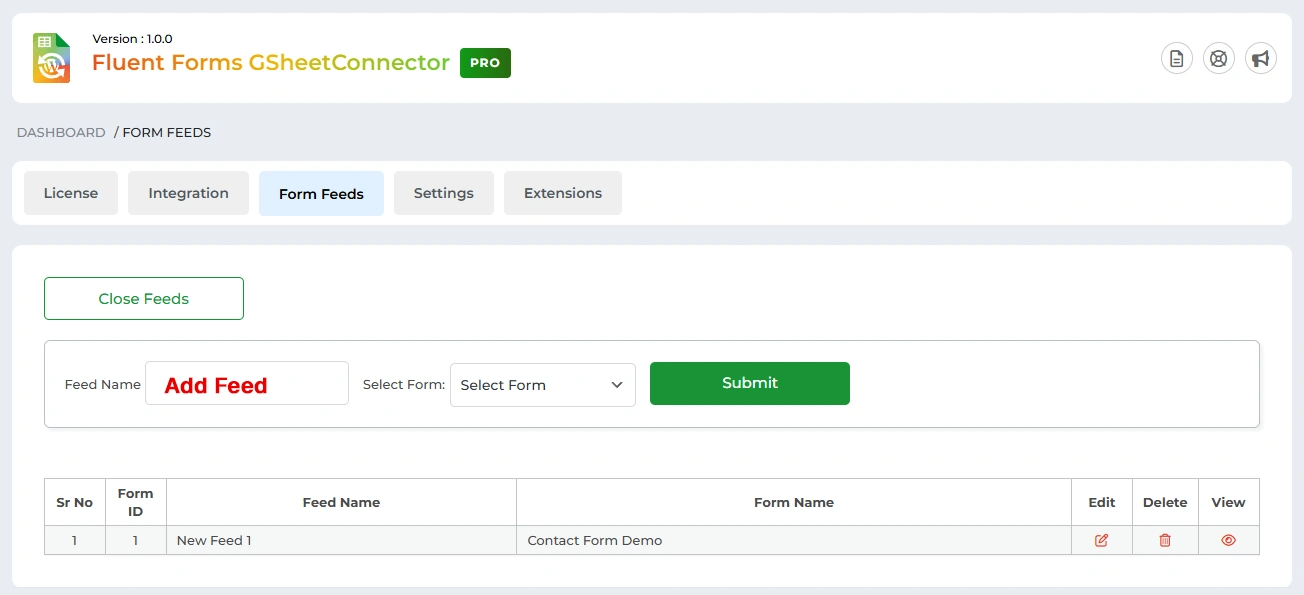 Add new feed in Fluent Form GSheetConnector