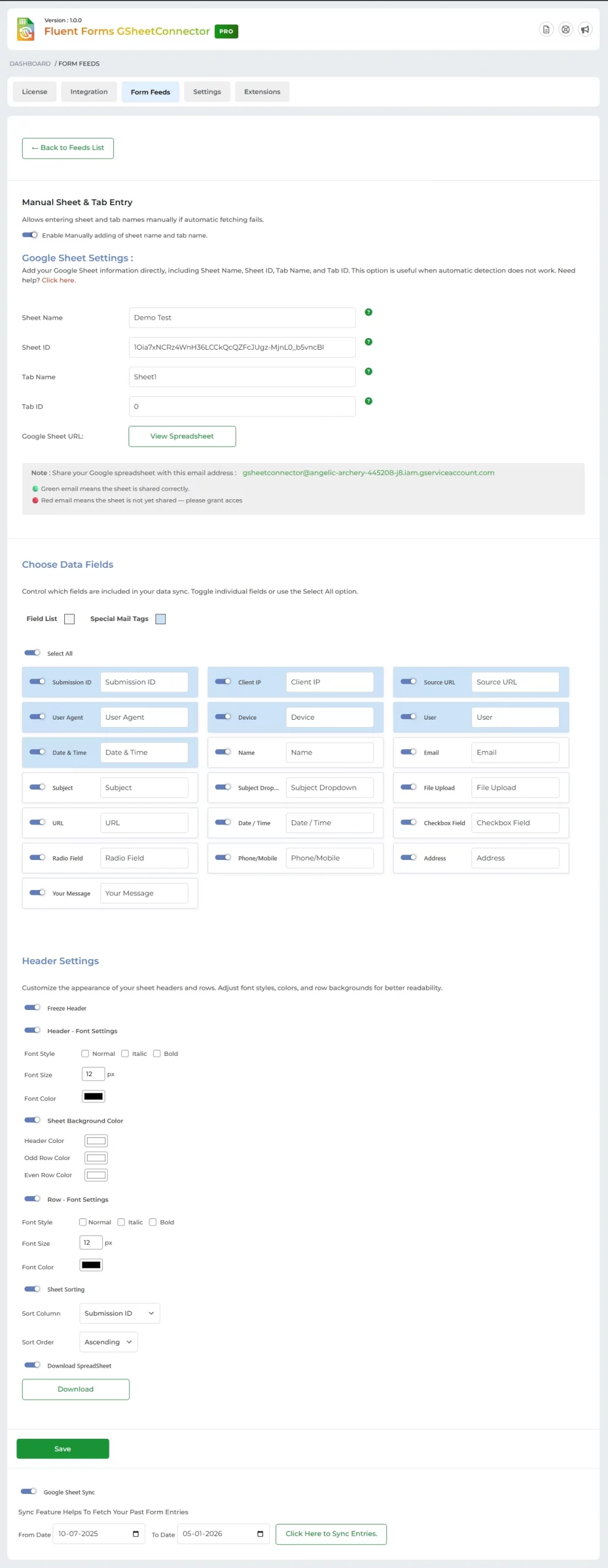 Edit feed settings in Fluent Form GSheetConnector integration