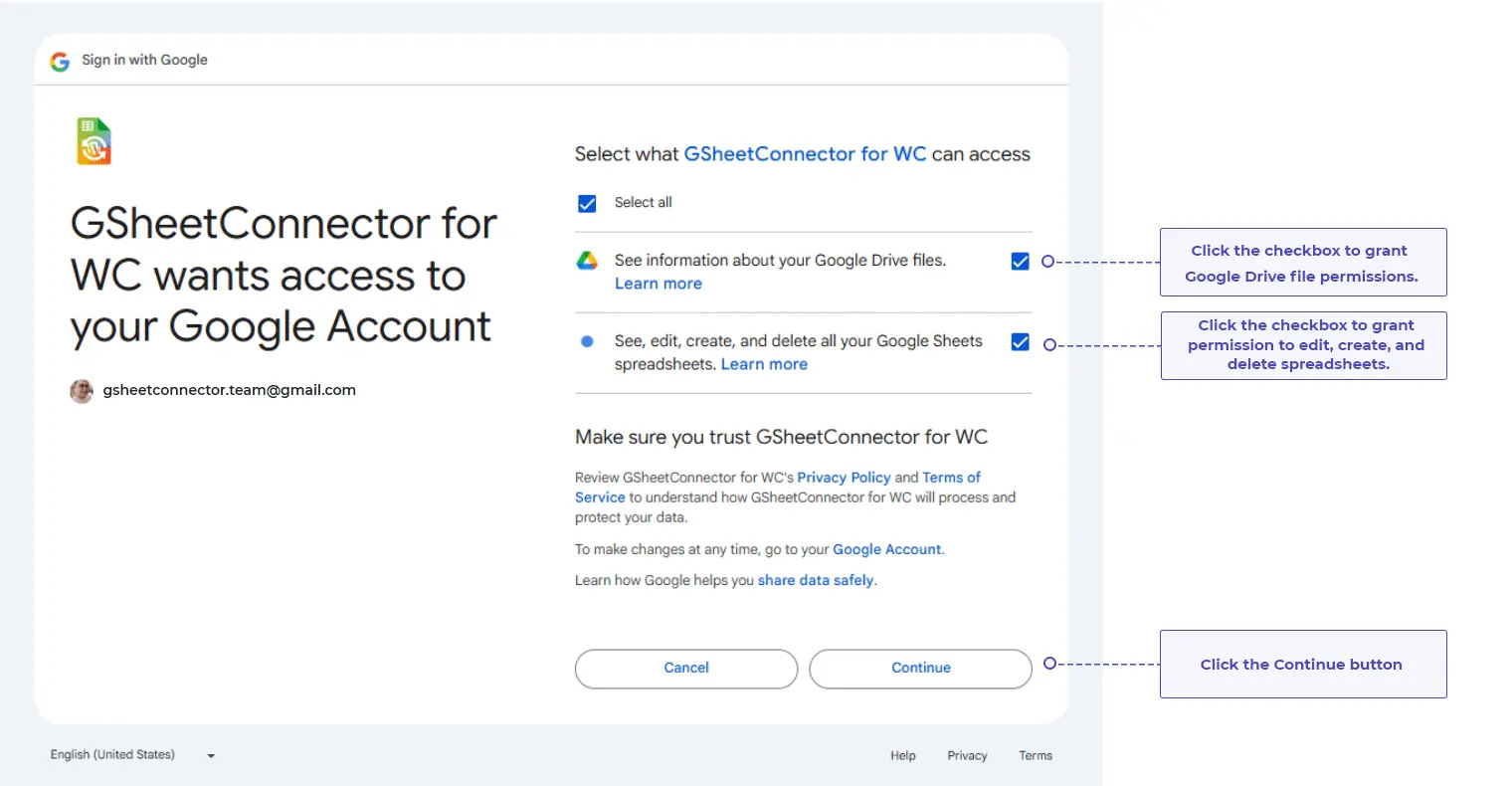 Google Drive and Sheets Permission