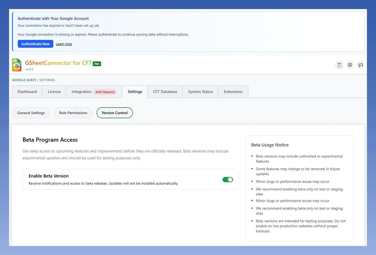Version Control Beta Program Access