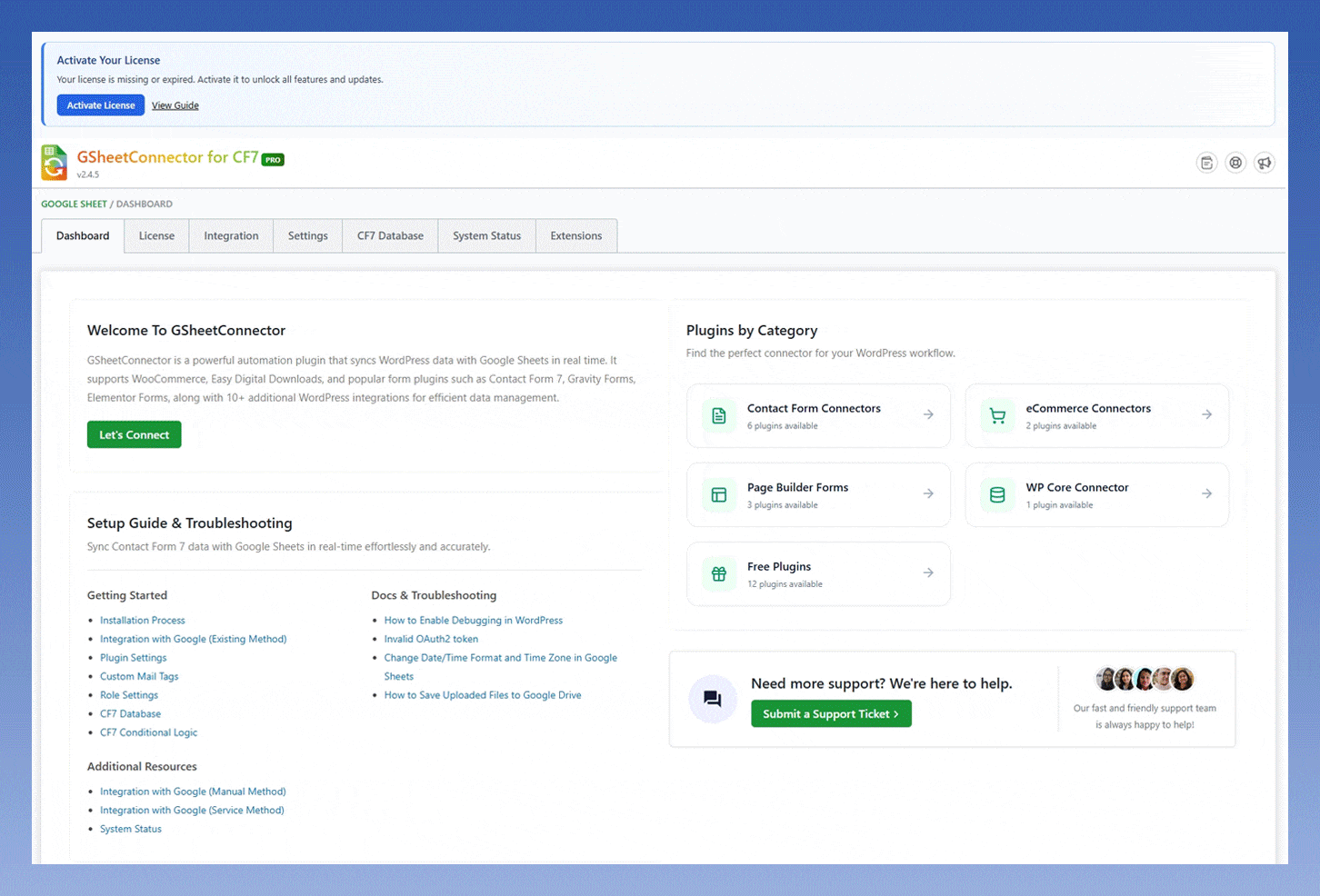 CF7 GSheetConnector PRO Dashboard