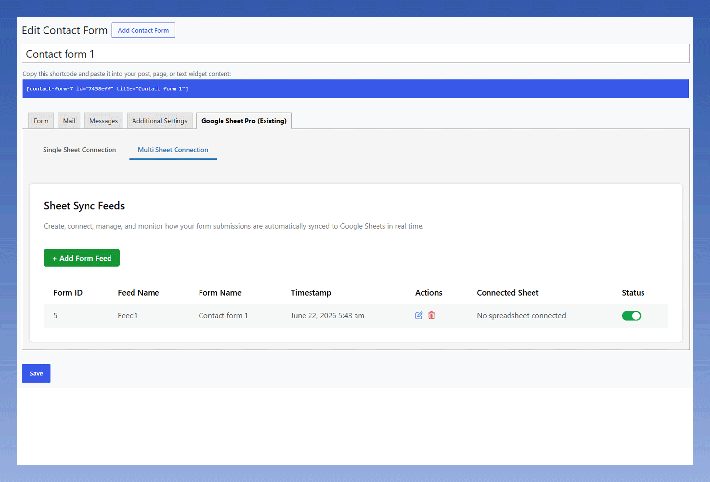 Feed Listing Table with Created Feeds
