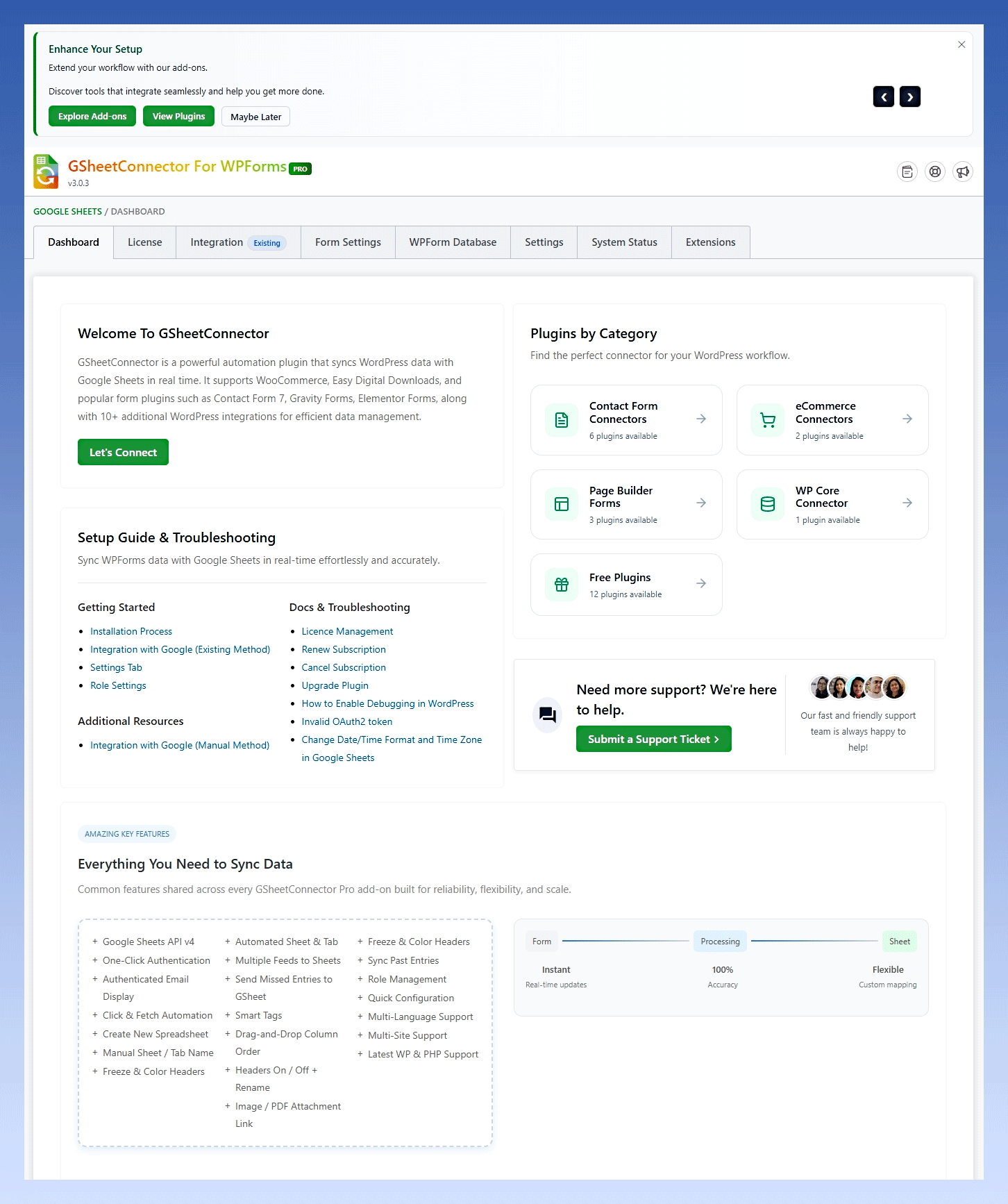 WPForms GSheetConnector PRO Dashboard