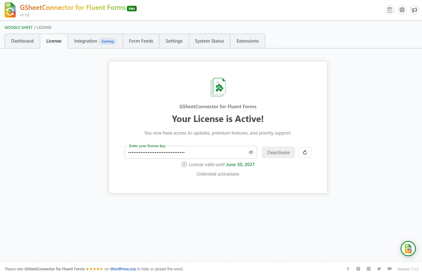 GSheetConnector for Fluent Forms Pro license activation