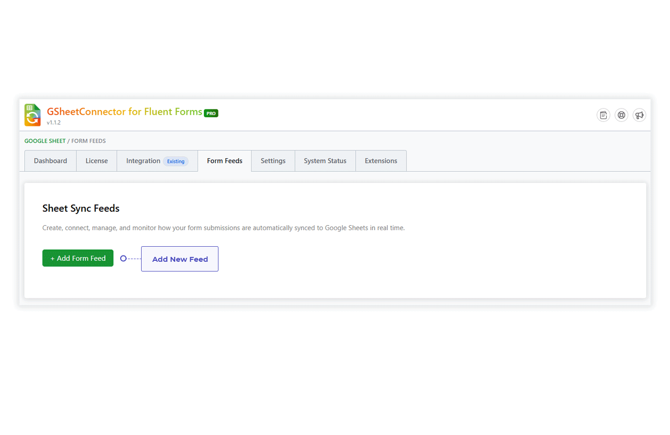 Fluent Forms Google Sheets feed listing