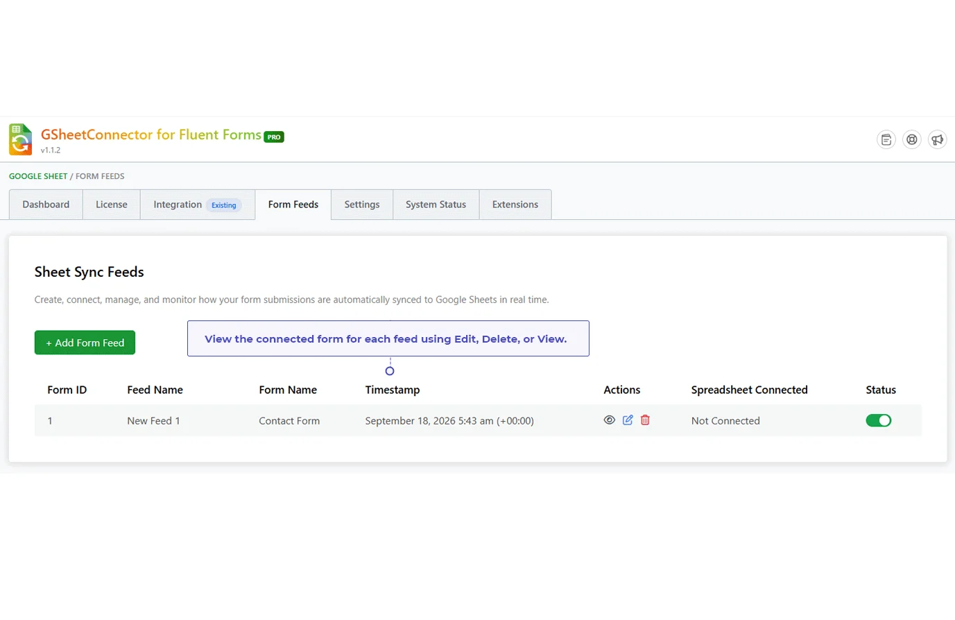 Fluent Forms Google Sheets feed management