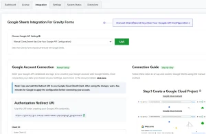 Manual Google Sheets configuration for Gravity Forms