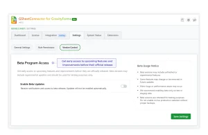 GSheetConnector beta program access settings