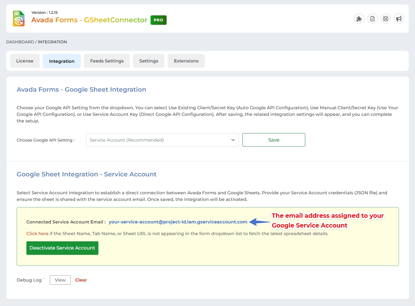Service Account Setting Pro Version – Google Sheet Connector Authentication Method - Service Account